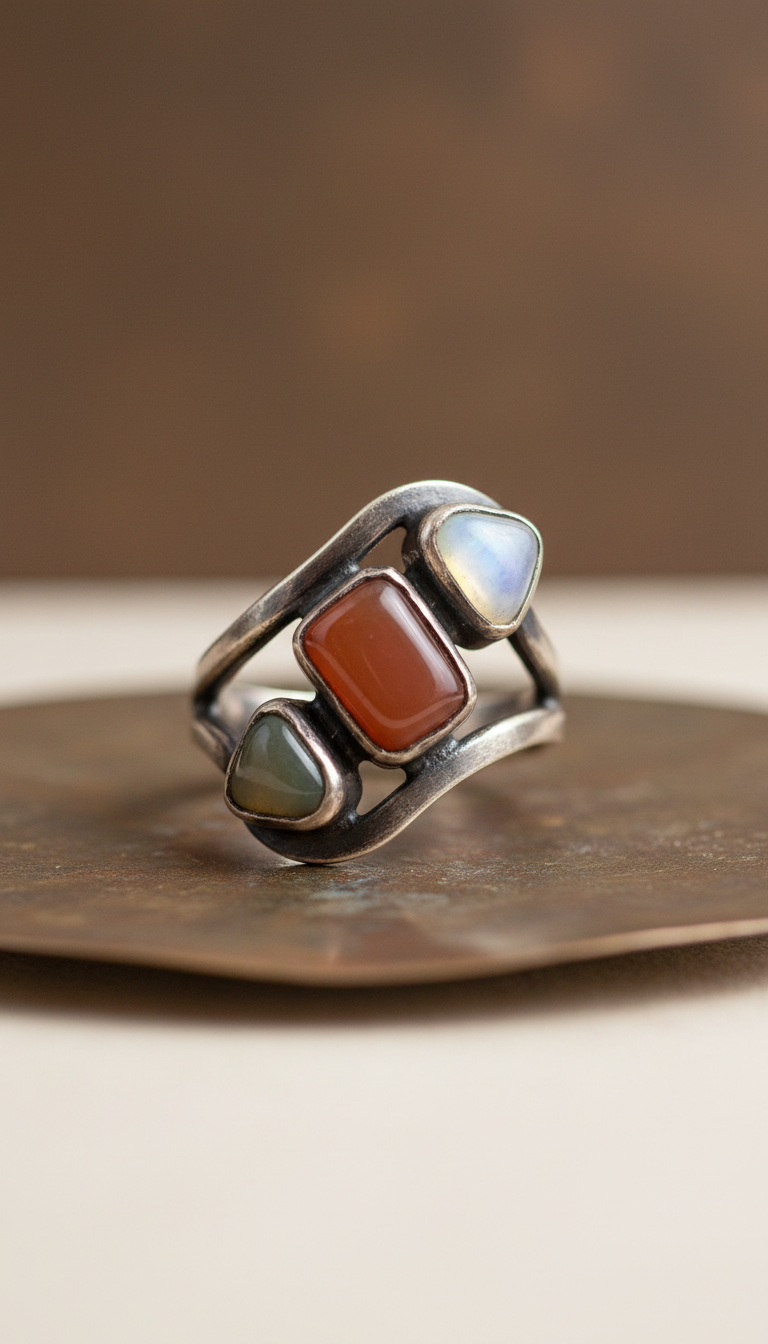 Gemstone Ring With Branching Band